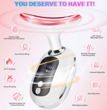 Instrumento de belleza para el cuello de la marca PureEdge, con diseño en forma de dispositivo para cuidado facial y de cuello