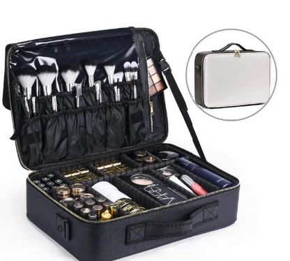 Bolsa de almacenamiento de belleza para mujer PureEdge, con compartimentos para productos de maquillaje y cuidado personal.