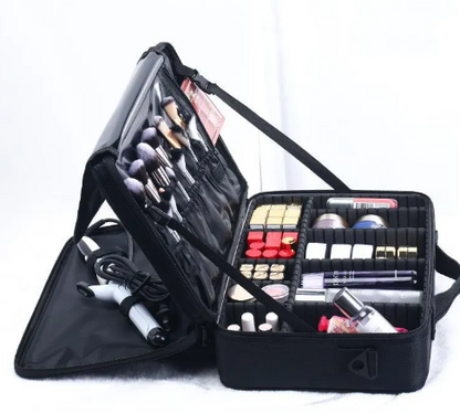 Bolsa de almacenamiento para belleza femenina PureEdge, con compartimentos para organizar productos de maquillaje y cuidado personal.