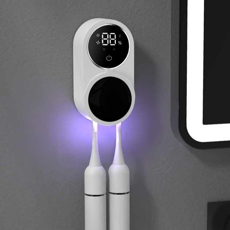 Esterilizador UV PureEdge PureBrush para limpiar cepillos de dientes con luz ultravioleta en un diseño compacto y moderno
