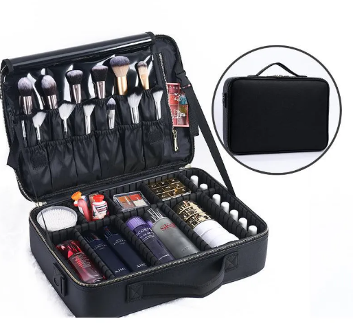 Bolsa de almacenamiento para belleza para mujer de PureEdge, con múltiples compartimentos para organizar cosméticos y accesorios.