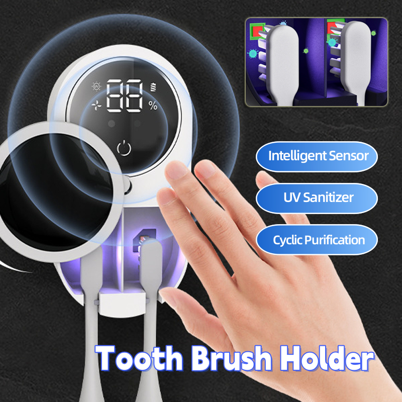 Gel antibacterial PureEdge PureBrush con luz UV para desinfectar cepillos y objetos personales.