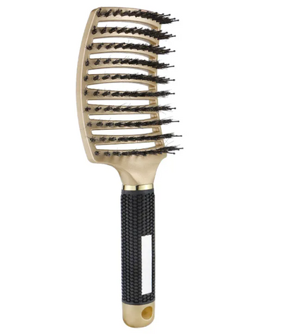 Cepillo de cerdo peinado en nueve filas de la marca PureEdge, con cerdas finas y diseño ergonómico para peinado de cabello.
