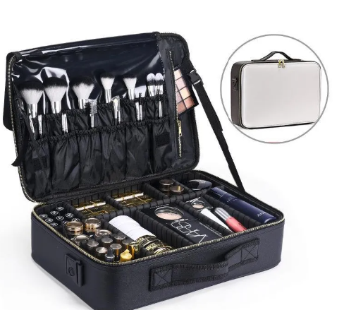 Bolsa de almacenamiento de belleza para mujer de PureEdge, con compartimentos para productos de cuidado personal y maquillaje.