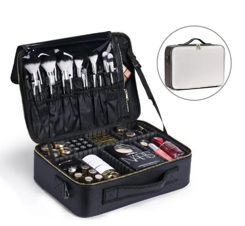 Bolsa de almacenamiento para belleza femenina PureEdge, con compartimentos para cosméticos y accesorios de maquillaje.