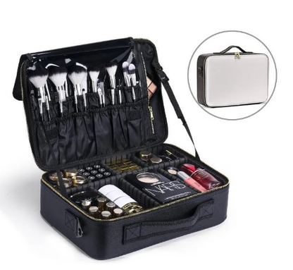 Bolsa de almacenamiento para belleza femenina PureEdge, con compartimentos para cosméticos y accesorios de maquillaje.